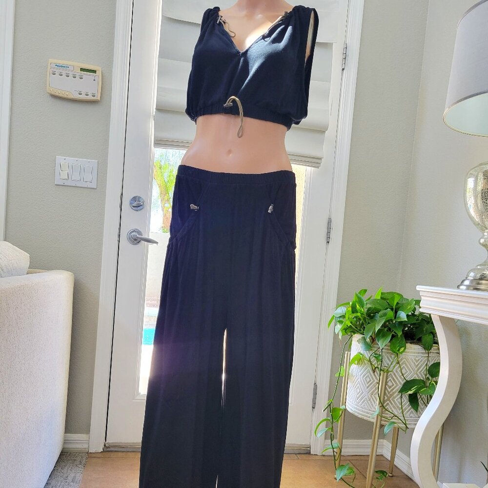 Free People Set Black Size S crop tank and loose pants  festival post workout
